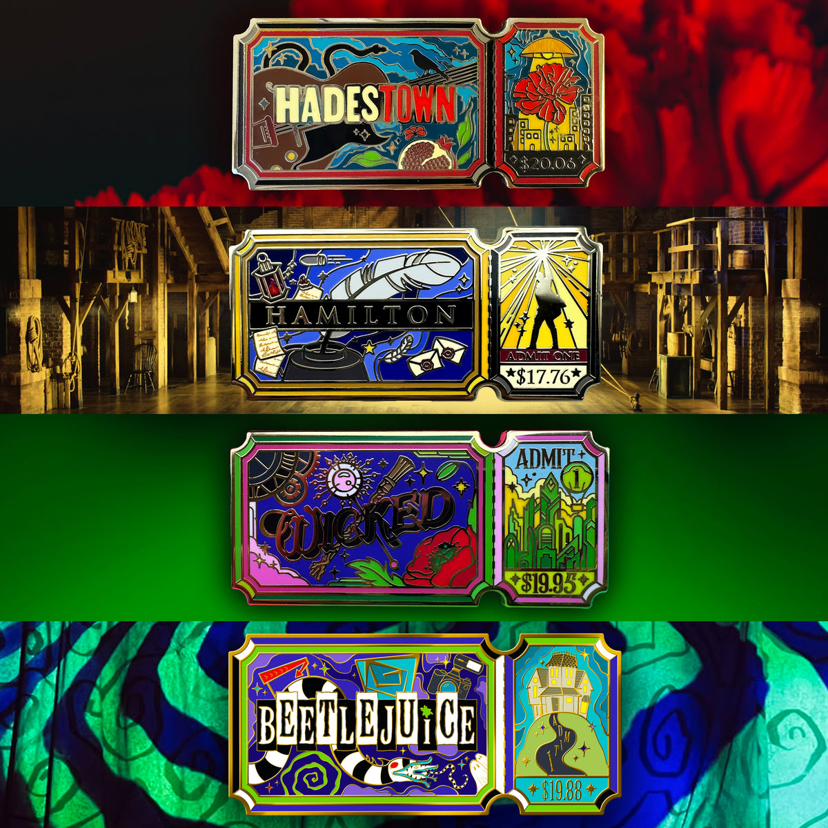 Musical Ticket Hard Enamel Pins 4 Pack - Pre Order