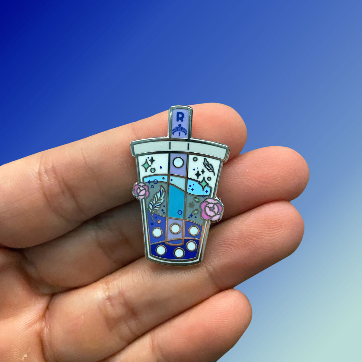 Blue house wizard bubble tea hard enamel pin - view 4 | Funky Punky Designs