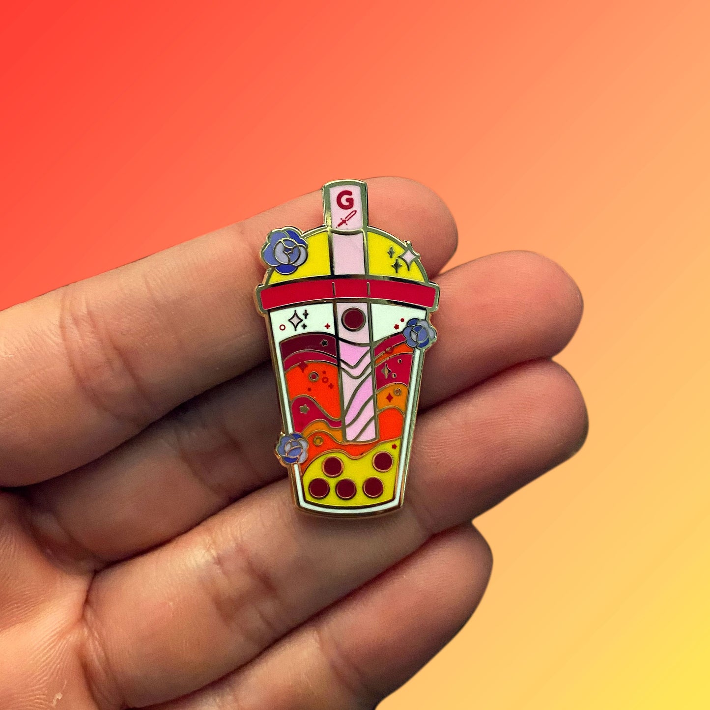 Red house wizard bubble tea hard enamel pin - view 4 | Funky Punky Designs