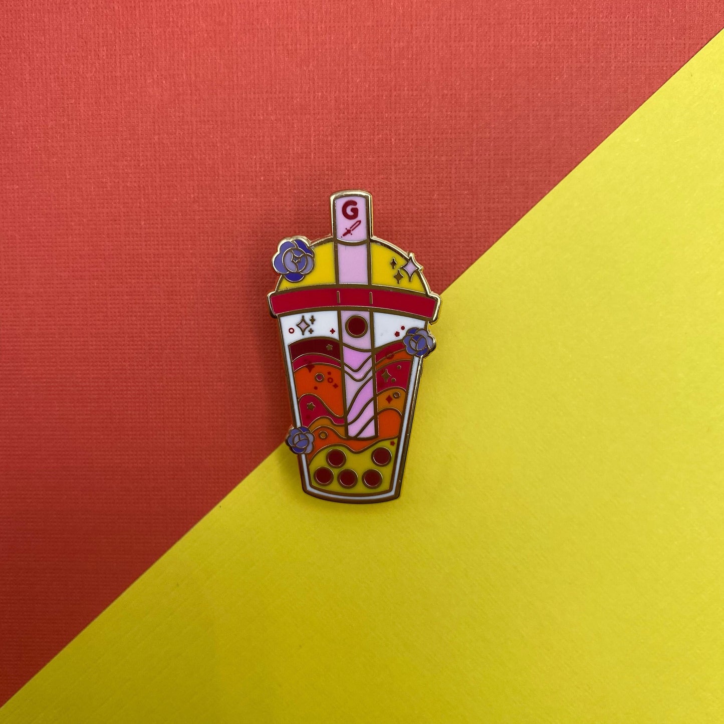 Red House Bubble Tea Hard Enamel Pin