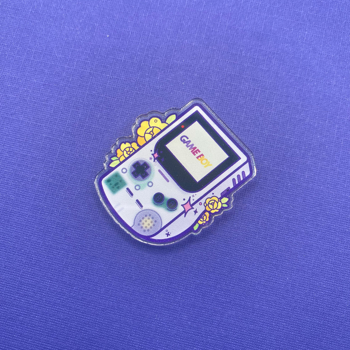 Atomic purple Game Boy Color acrylic pin - view 2 | Funky Punky Designs