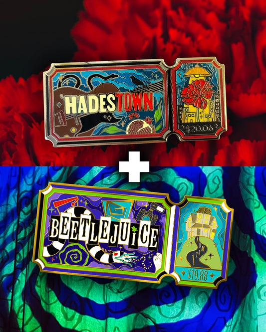 Hadestown & Beetlejuice Ticket Hard Enamel Pins 2 Pack - Pre Order
