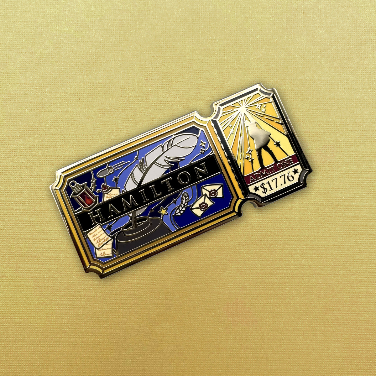Hamilton musical ticket hard enamel pin - view 3 | Funky Punky Designs