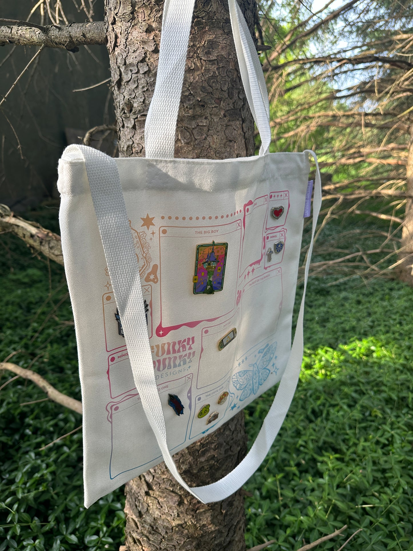 Funky Punky Designs enamel pin display tote bag - view 2 | Funky Punky Designs