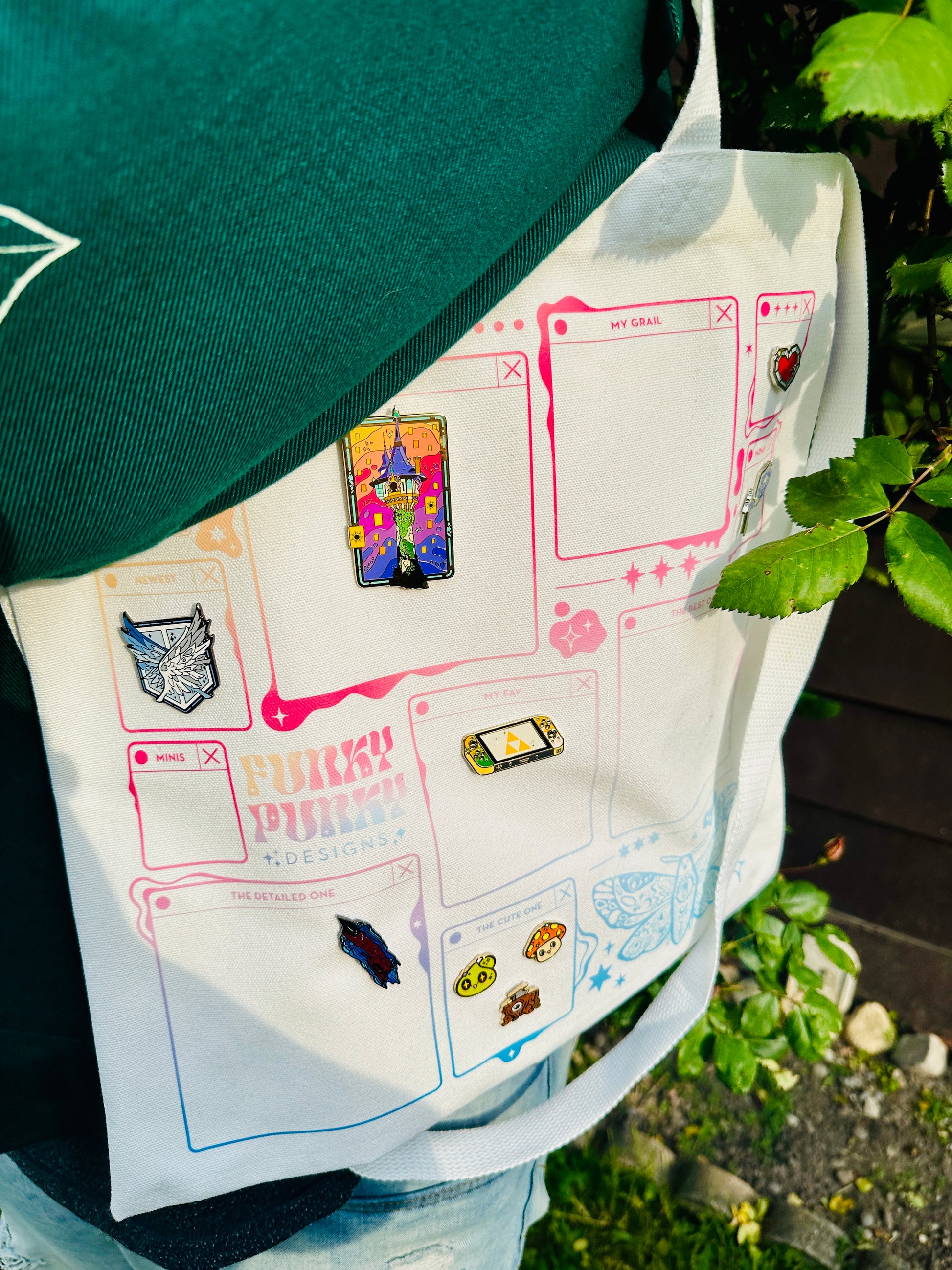 Funky Punky Designs enamel pin display tote bag - view 3 | Funky Punky Designs