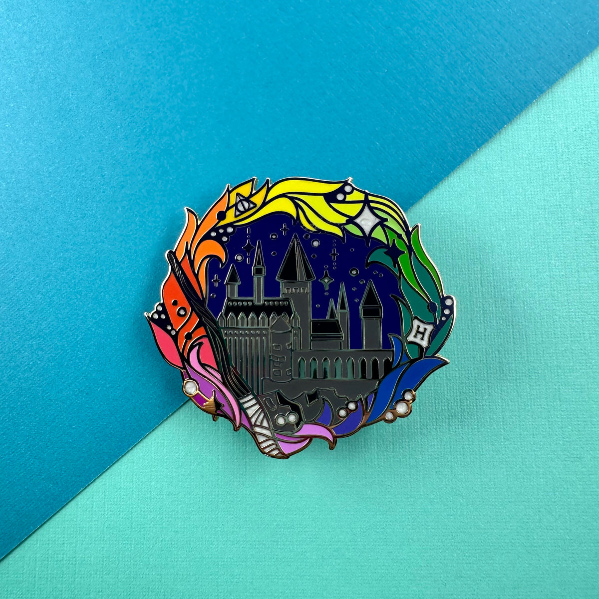 Wizard school house Christmas wreath hard enamel pin - view 8 | Funky Punky Designs