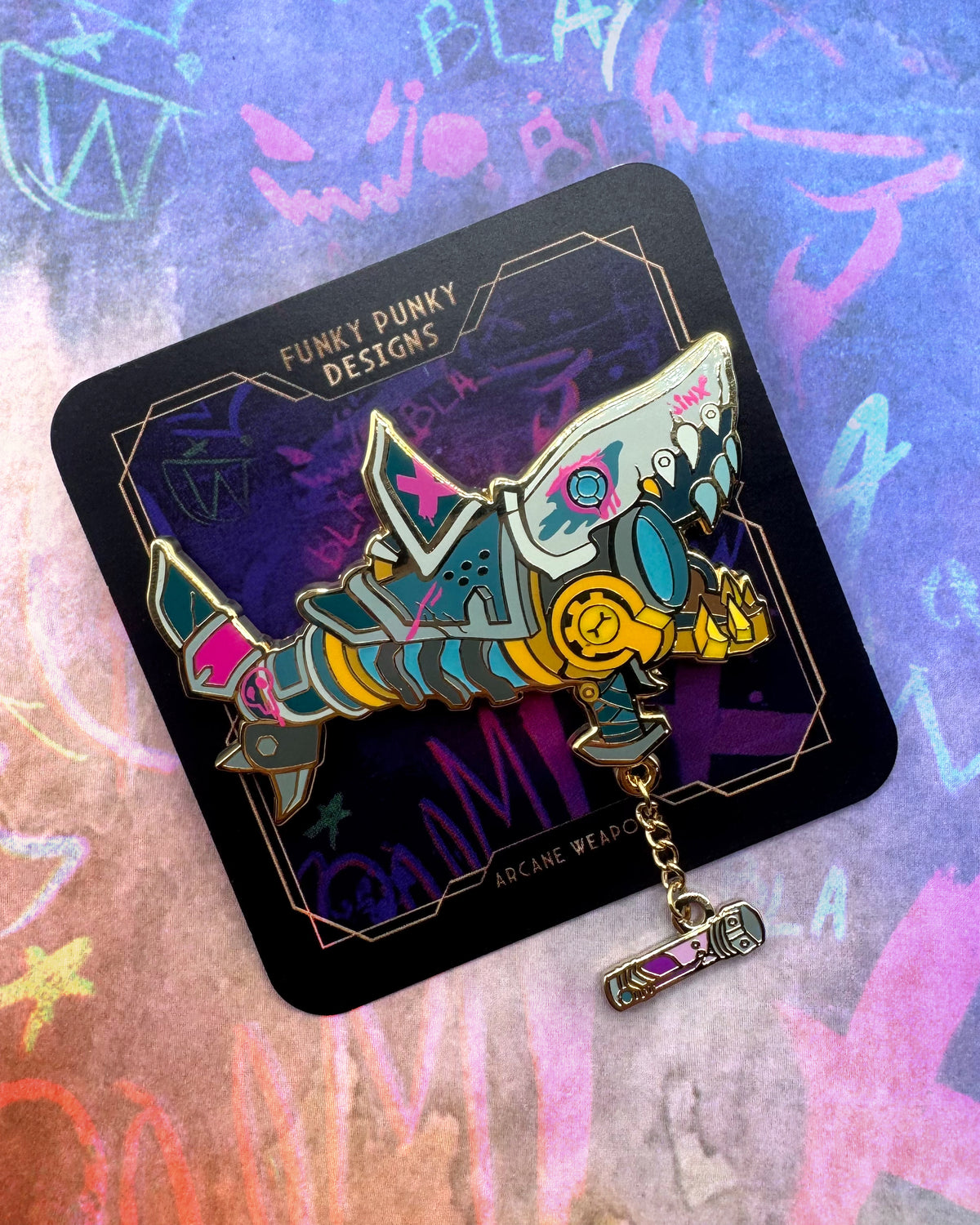 Jinx Fishbones rocket hard enamel chain pin - view 2 | Funky Punky Designs