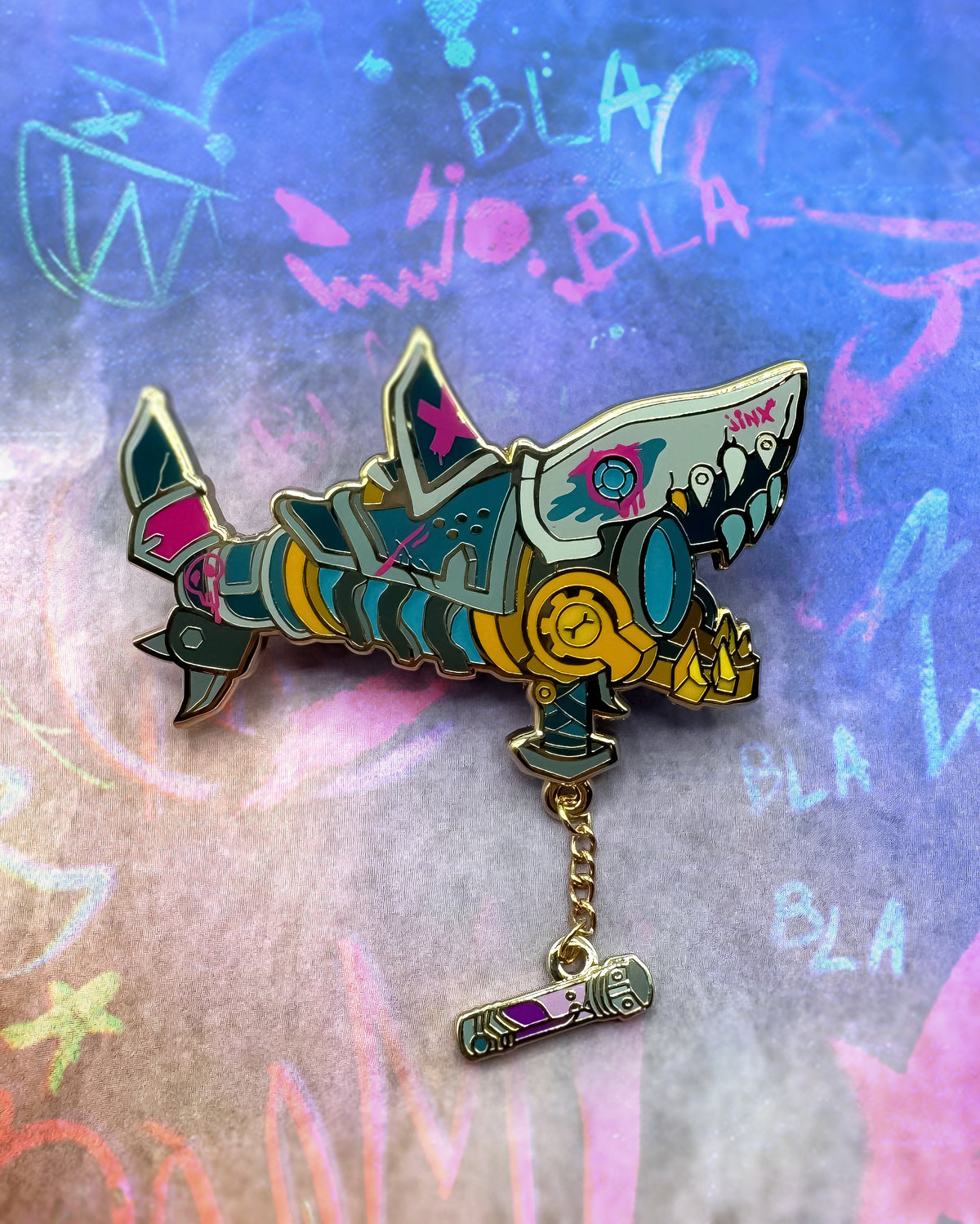 Jinx Fishbones rocket hard enamel chain pin | Funky Punky Designs