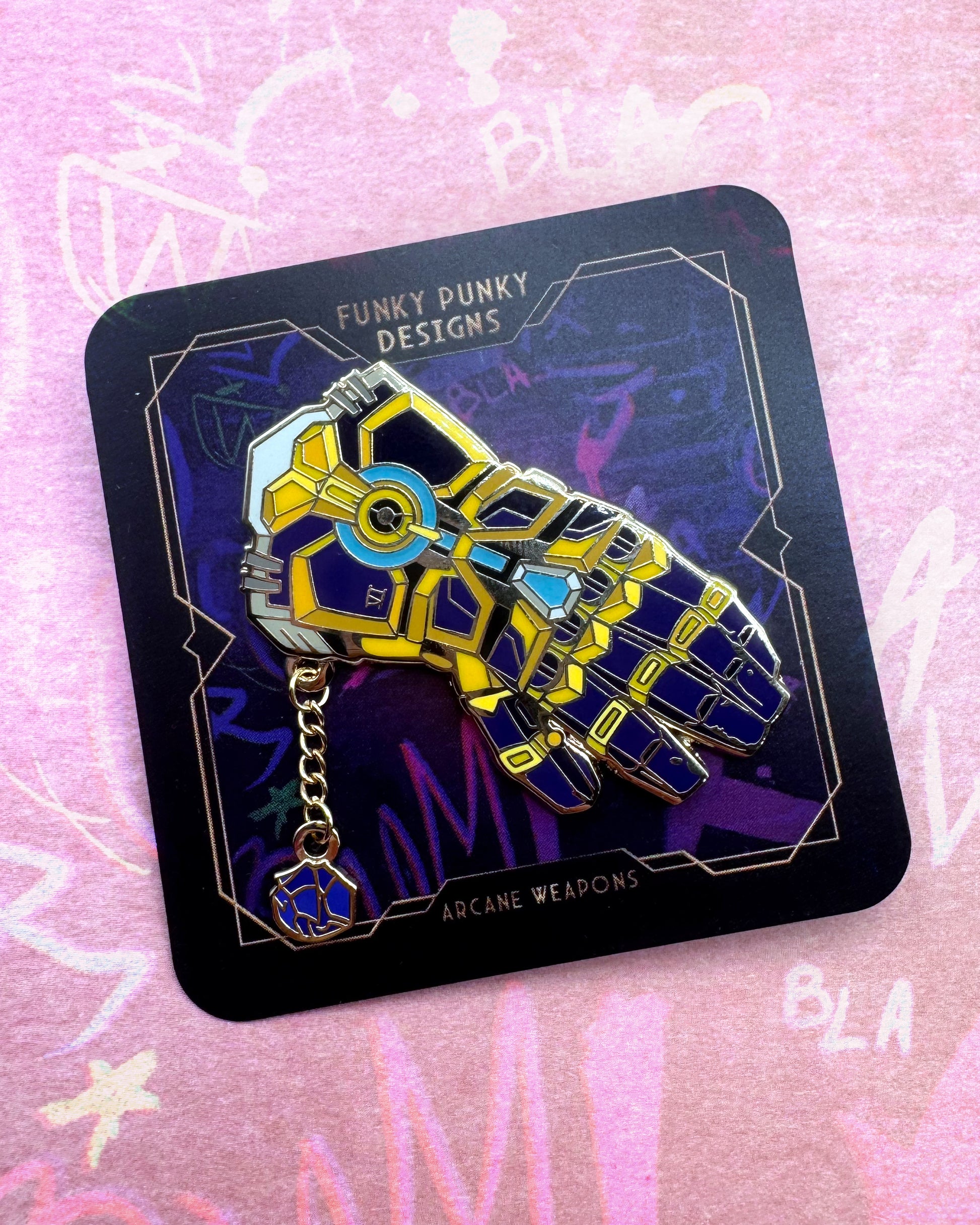 Vi Atlas gauntlet hard enamel chain pin - view 2 | Funky Punky Designs