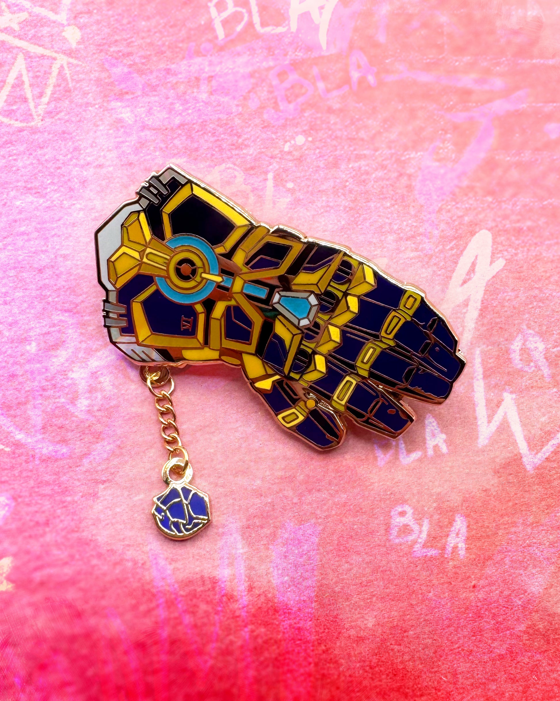 Vi Atlas gauntlet hard enamel chain pin | Funky Punky Designs