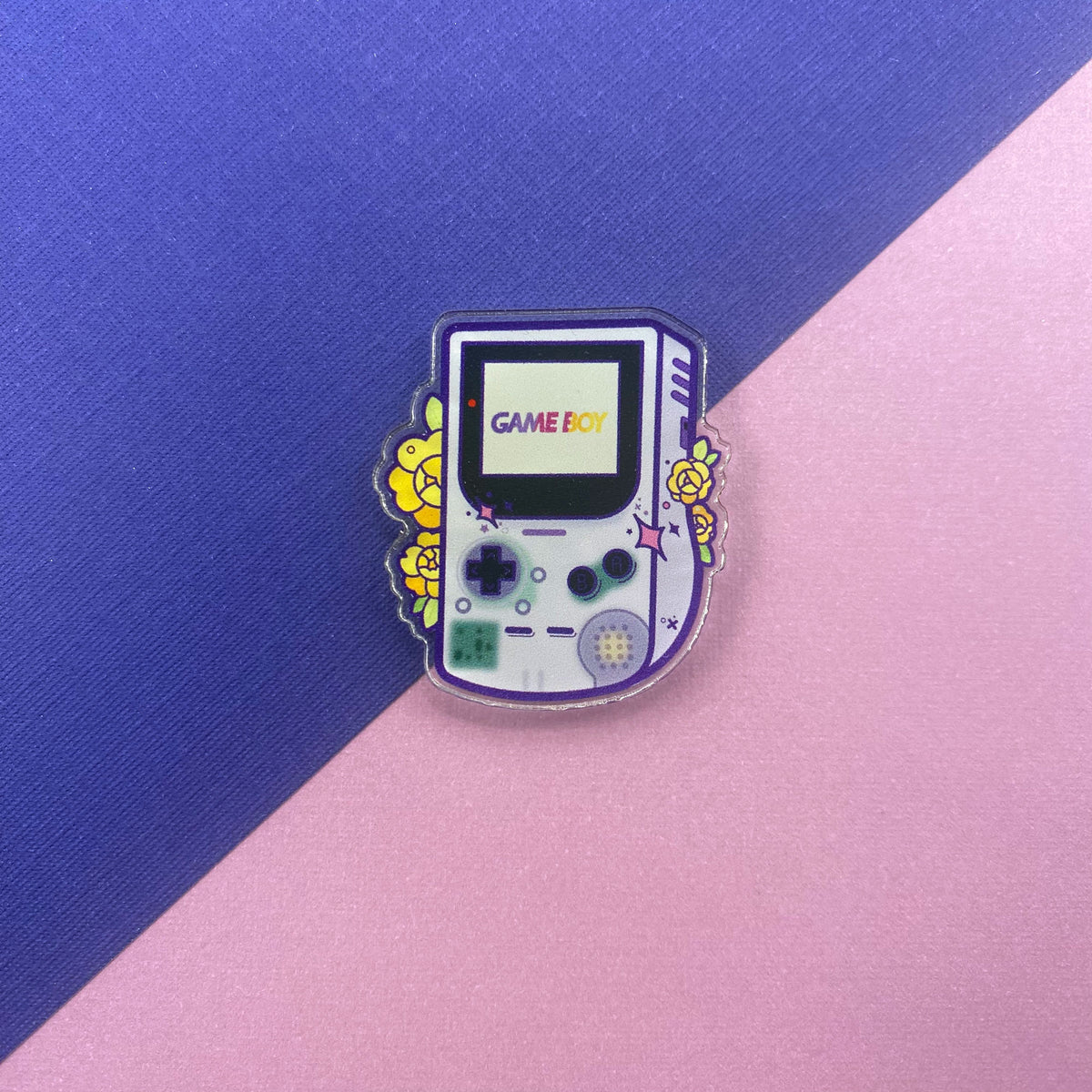 Atomic purple Game Boy Color acrylic pin - view 4 | Funky Punky Designs