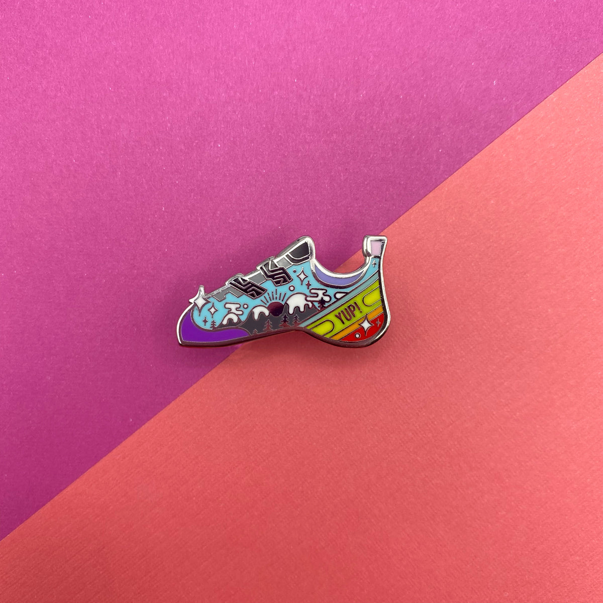 Yup climbing shoe hard enamel pin - view 2 | Funky Punky Designs
