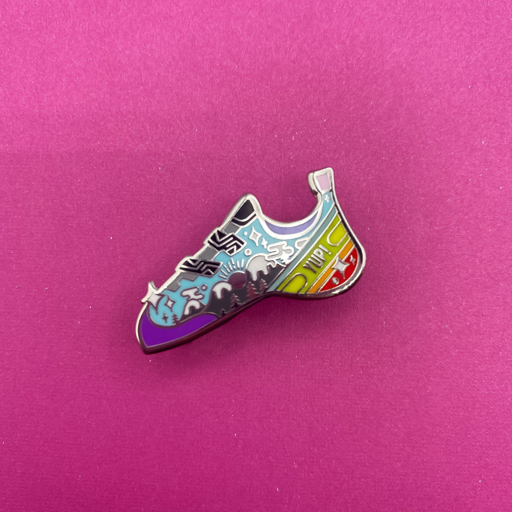 Yup climbing shoe hard enamel pin - view 4 | Funky Punky Designs
