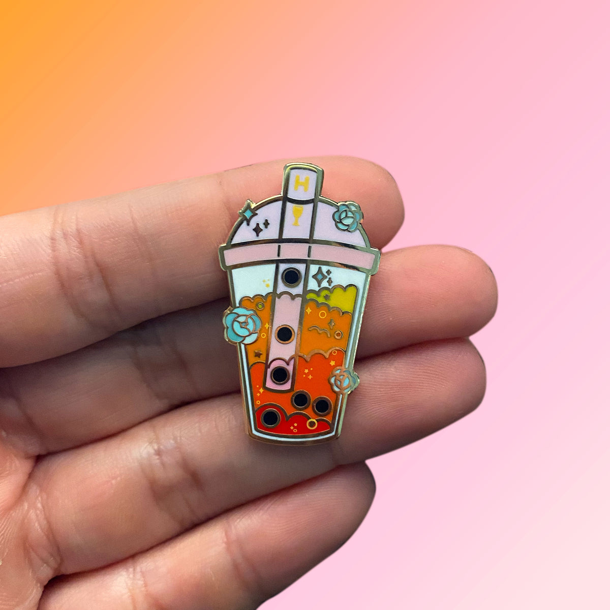 Yellow house wizard bubble tea hard enamel pin - view 4 | Funky Punky Designs