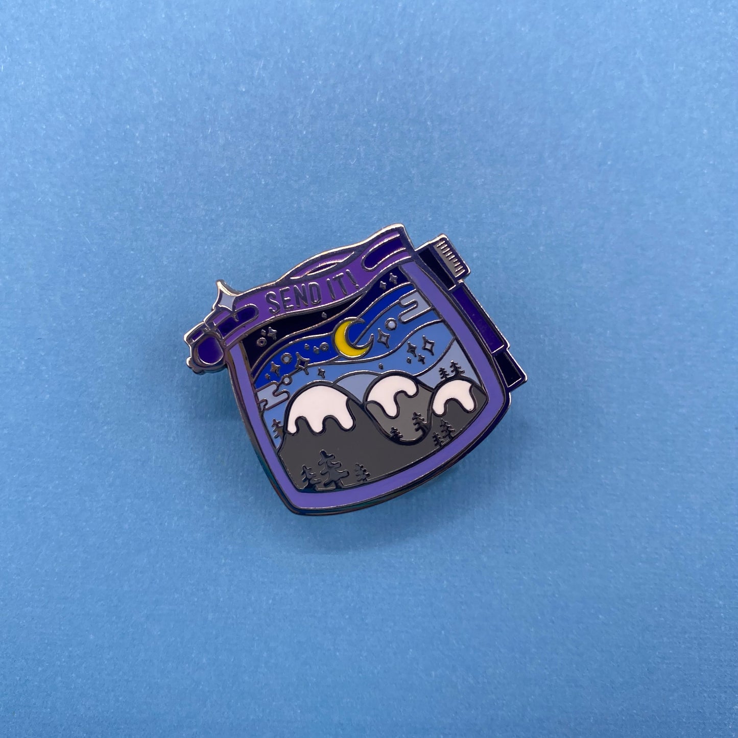 Send It climbing chalk bag hard enamel pin - view 3 | Funky Punky Designs