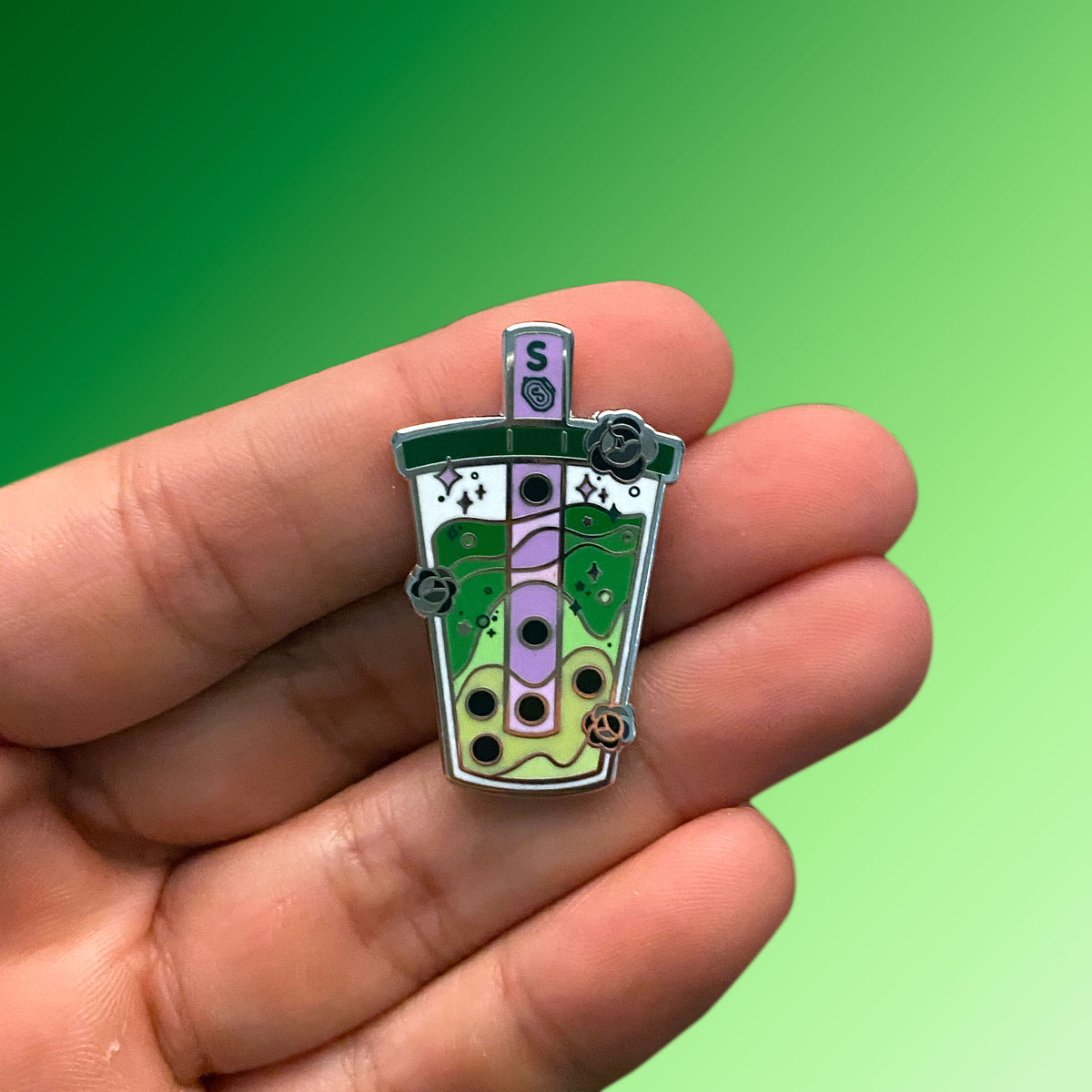 Green house wizard bubble tea hard enamel pin - view 4 | Funky Punky Designs