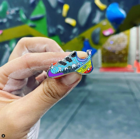 Yup climbing shoe hard enamel pin | Funky Punky Designs