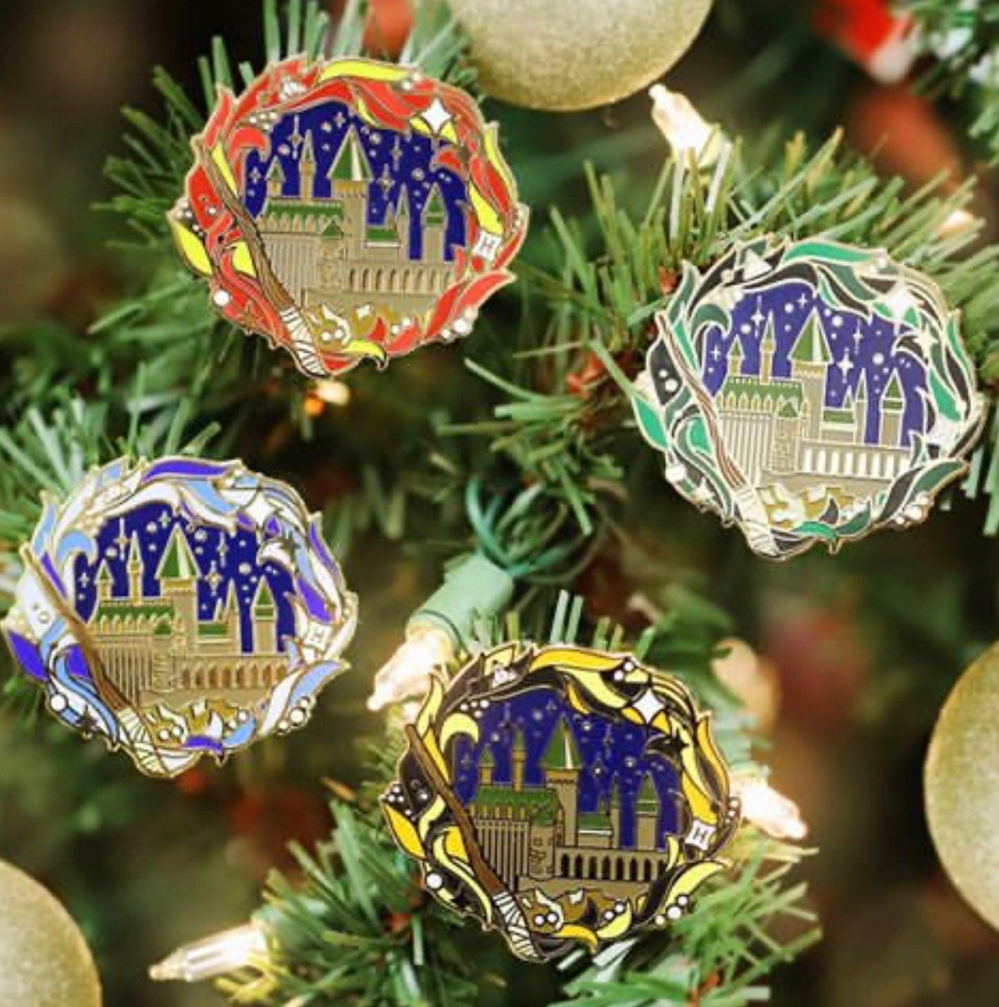 Wizard school house Christmas wreath hard enamel pin - view 2 | Funky Punky Designs