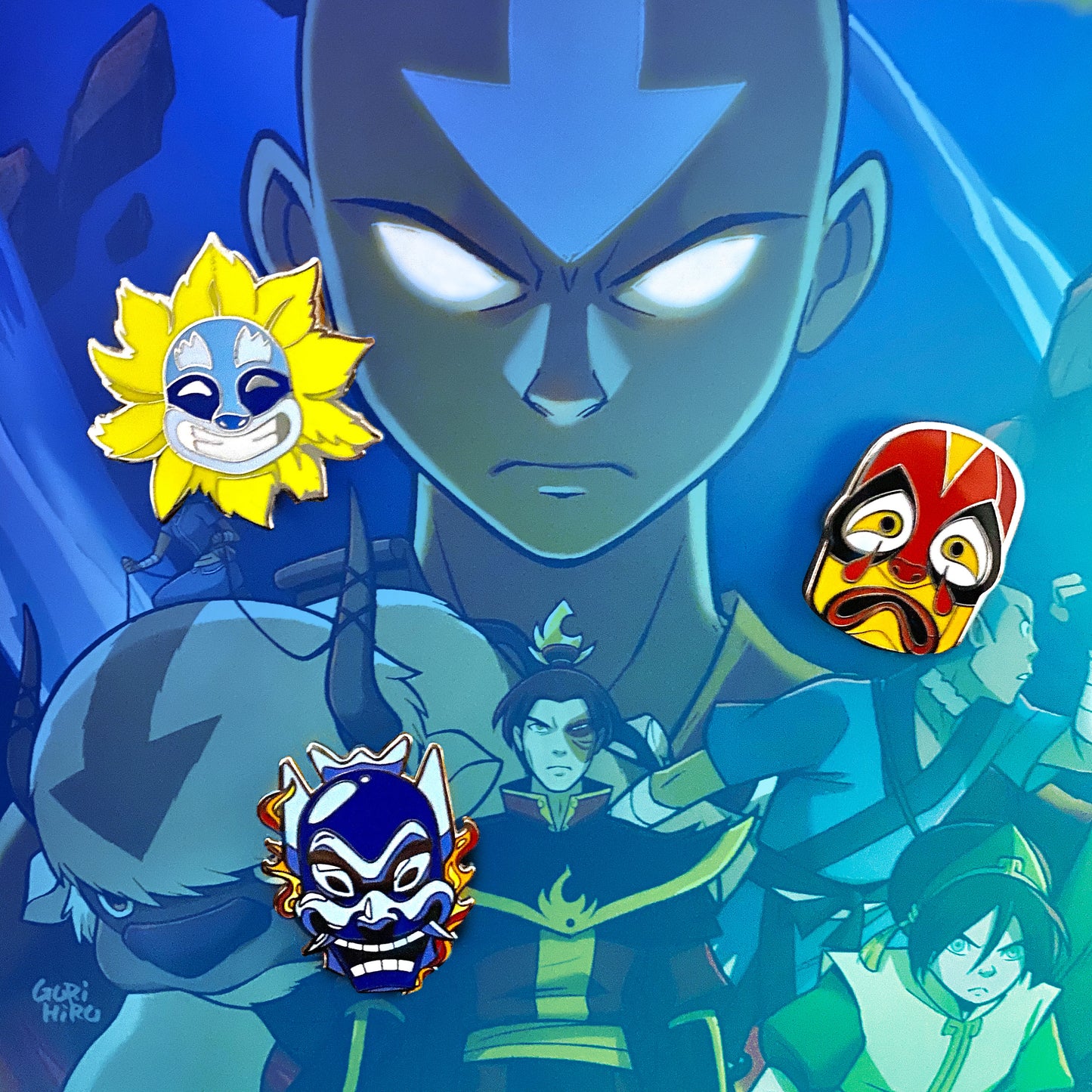 Zuko Blue Spirit mask hard enamel pin - view 5 | Funky Punky Designs