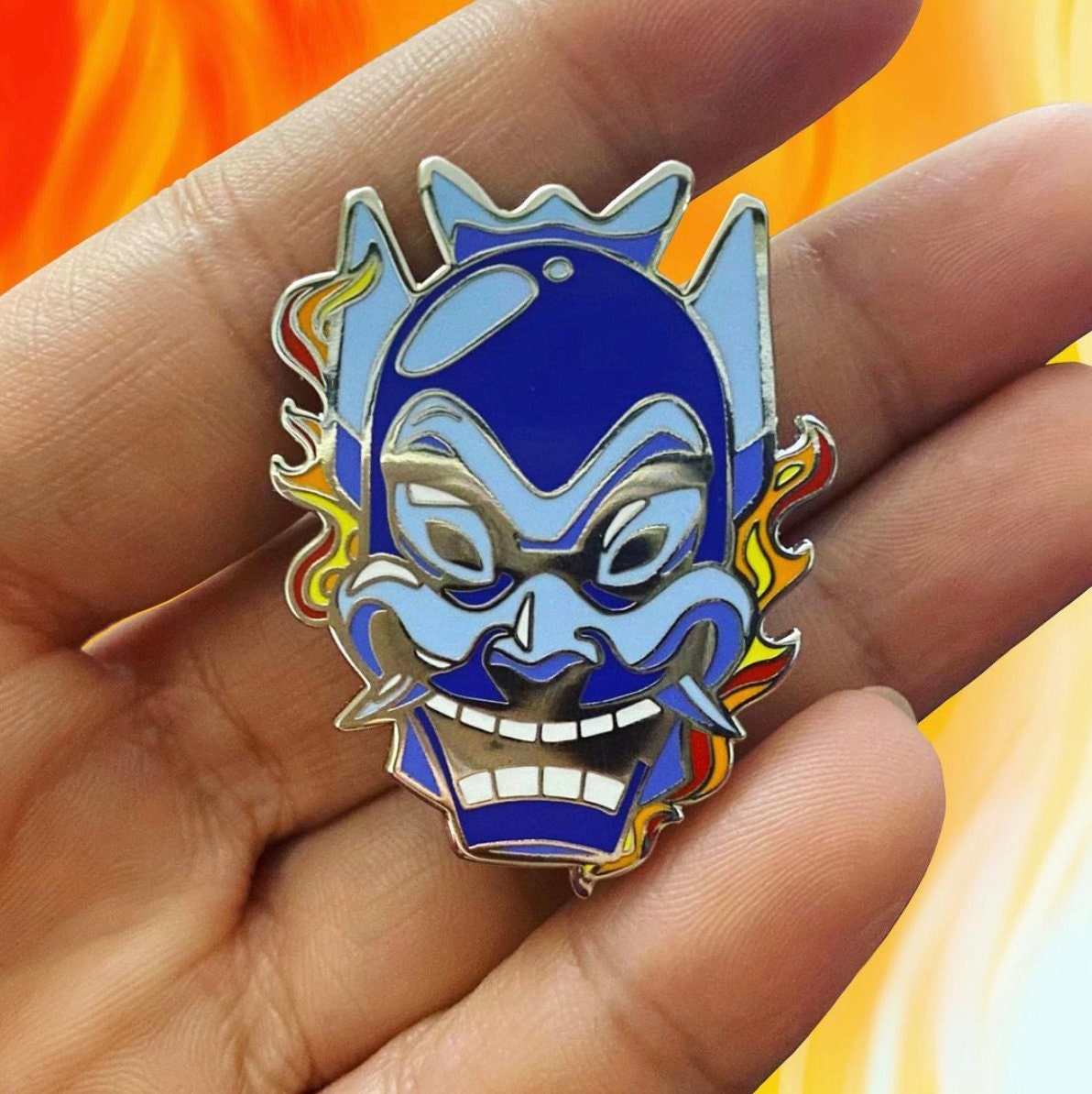 Zuko Blue Spirit mask hard enamel pin - view 4 | Funky Punky Designs