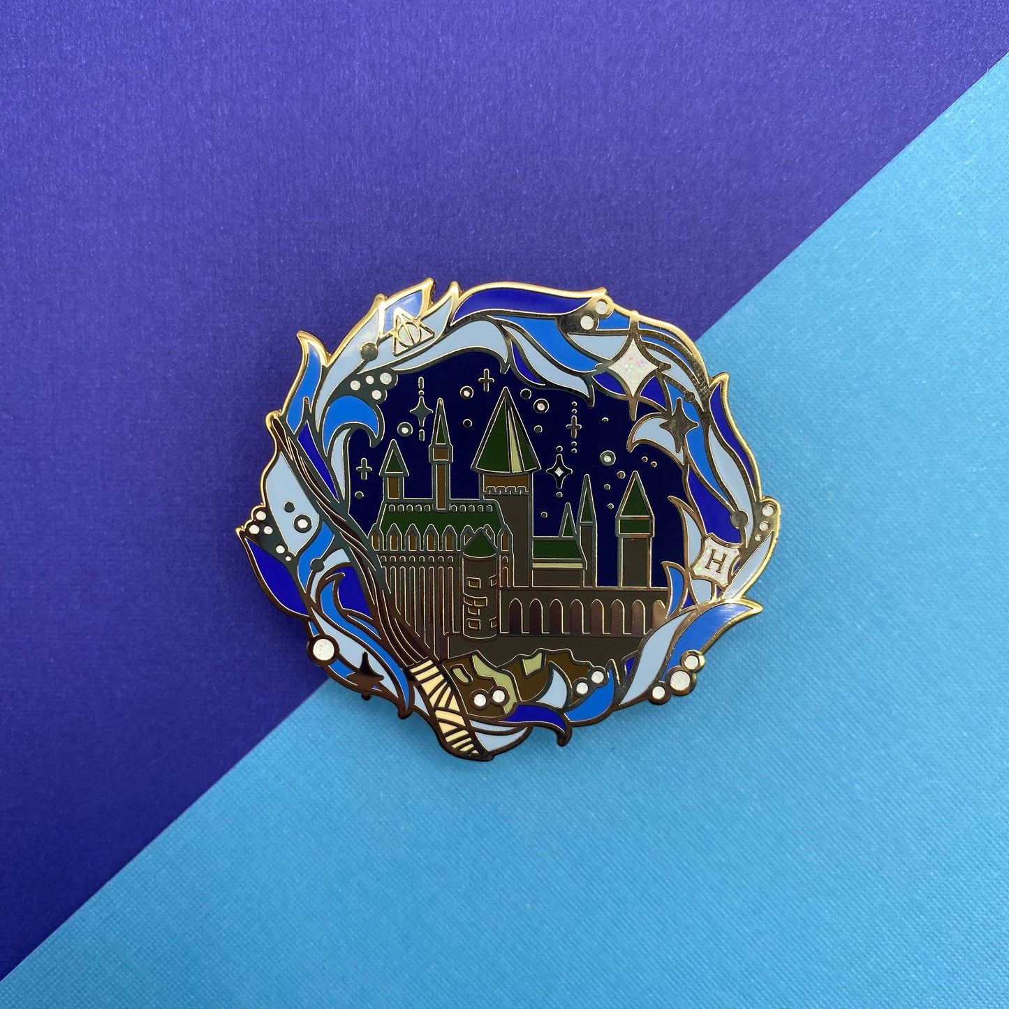 Wizard school house Christmas wreath hard enamel pin - view 3 | Funky Punky Designs