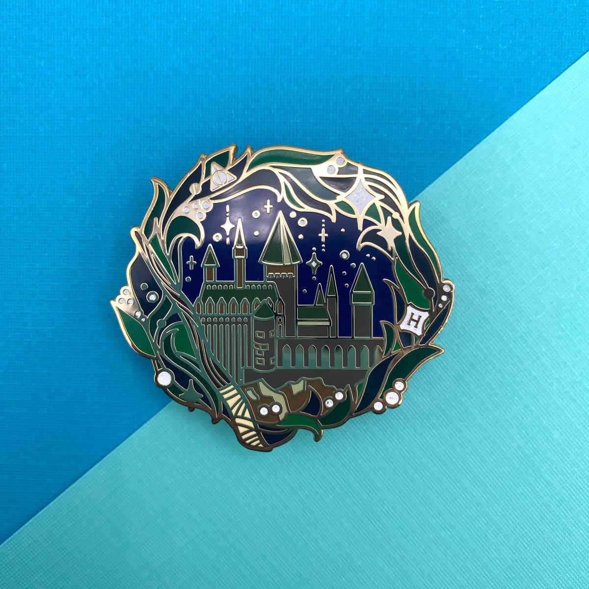 Wizard school house Christmas wreath hard enamel pin - view 4 | Funky Punky Designs