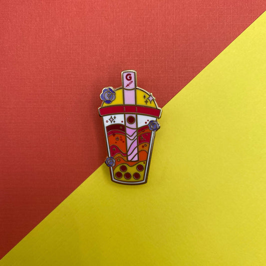 Red House Bubble Tea Hard Enamel Pin
