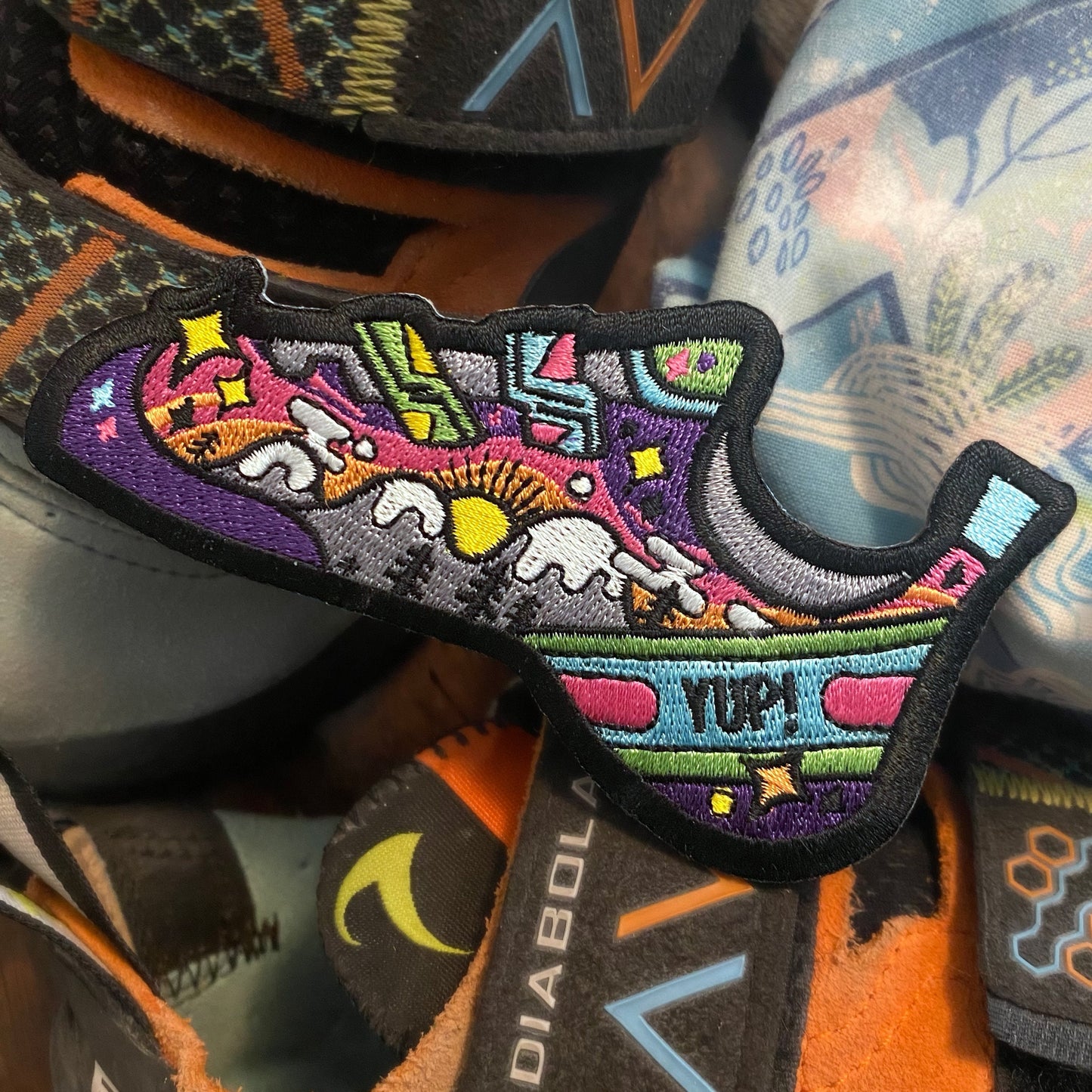 Yup climbing shoe embroidered iron-on patch | Funky Punky Designs