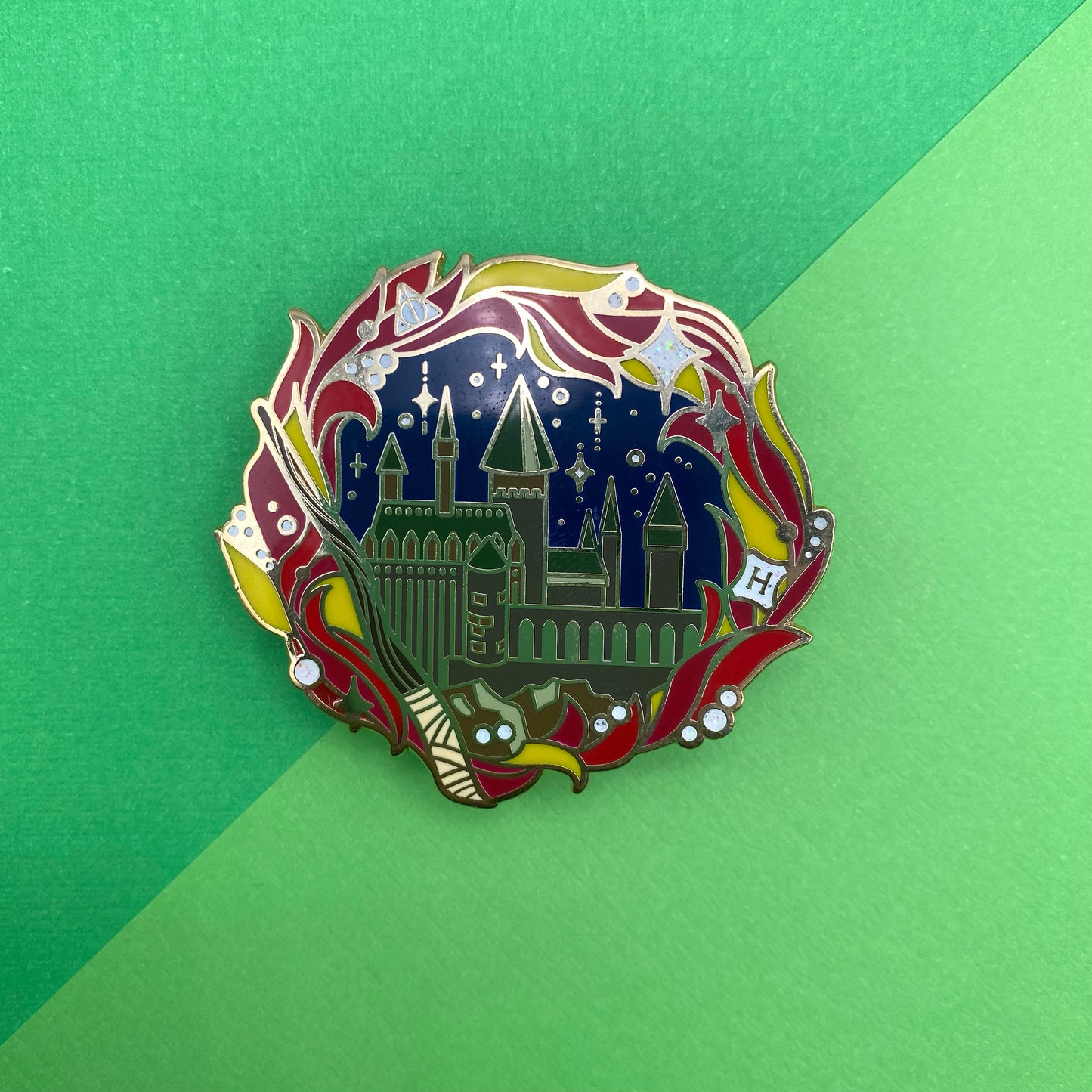 Wizard school house Christmas wreath hard enamel pin - view 5 | Funky Punky Designs